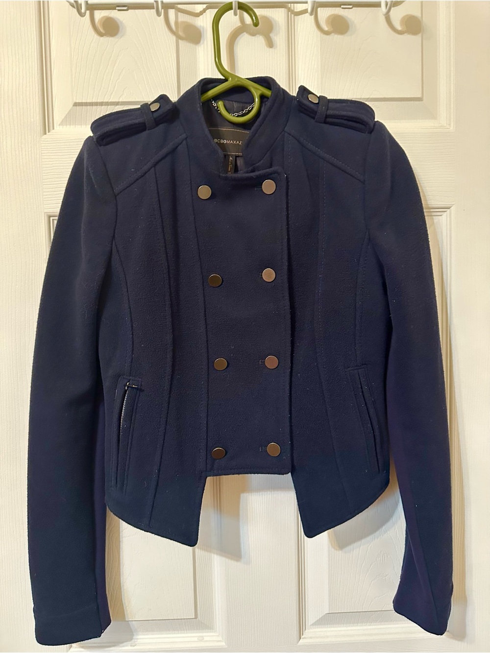 BCBGMaxAzria Navy Double-Breasted Military Pea Coat